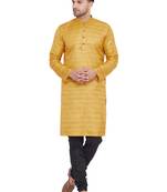 Yellow Plain Silk Blend Kurta-Pajama
