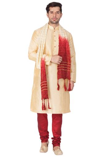 Gold plain silk blend kurta-pajama