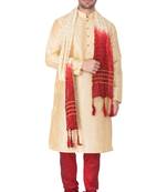 Gold plain silk blend kurta-pajama