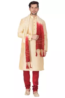Gold plain silk blend kurta-pajama
