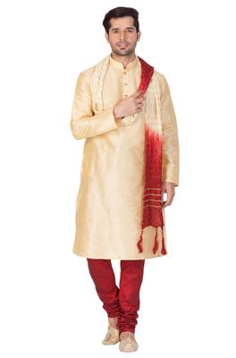 Gold plain silk blend kurta-pajama 3