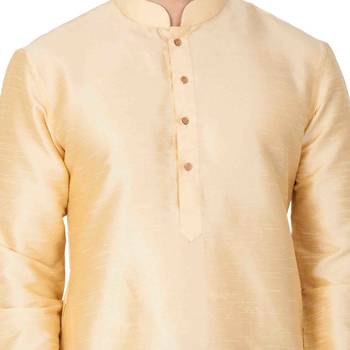 Gold plain silk blend kurta-pajama 4