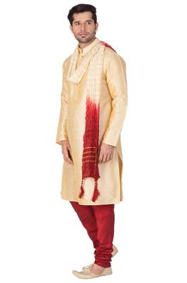 Gold plain silk blend kurta-pajama 5