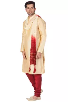 Gold plain silk blend kurta-pajama