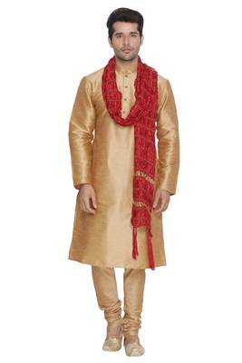 Gold plain silk blend kurta-pajama 1
