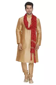 Gold plain silk blend kurta-pajama