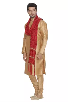 Gold plain silk blend kurta-pajama