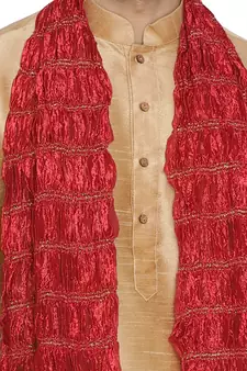 Gold plain silk blend kurta-pajama
