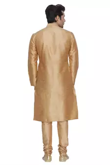 Gold plain silk blend kurta-pajama