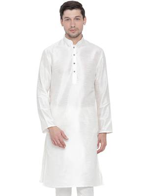 White Plain Silk Blend Men-Kurtas 1