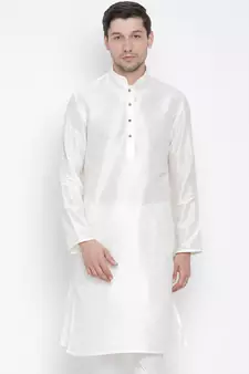 White Plain Silk Blend Men-Kurtas