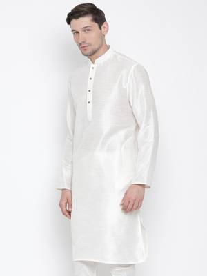 White Plain Silk Blend Men-Kurtas 3