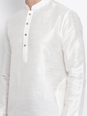 White Plain Silk Blend Men-Kurtas 4