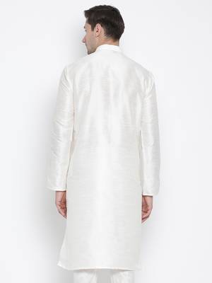 White Plain Silk Blend Men-Kurtas 5