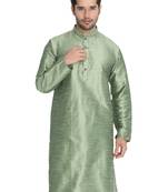Green Plain Silk Blend Men-Kurtas