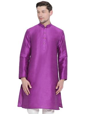 Purple Plain Silk Blend Men-Kurtas 1