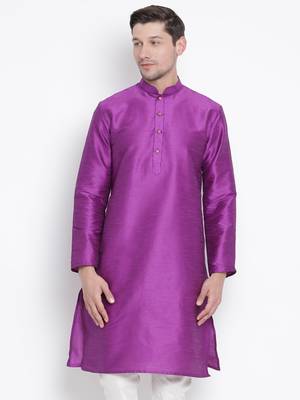Purple Plain Silk Blend Men-Kurtas 2