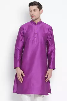 Purple Plain Silk Blend Men-Kurtas