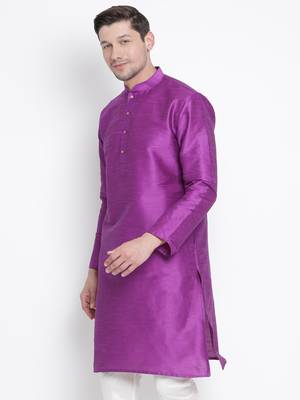 Purple Plain Silk Blend Men-Kurtas 3