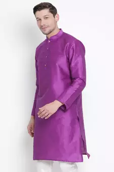 Purple Plain Silk Blend Men-Kurtas