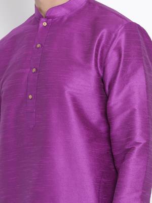Purple Plain Silk Blend Men-Kurtas 4