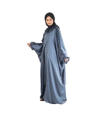 Grey plain art silk abaya 4