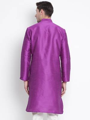 Purple Plain Silk Blend Men-Kurtas 5
