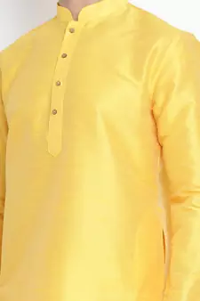 Yellow Plain Silk Blend Men-Kurtas
