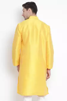 Yellow Plain Silk Blend Men-Kurtas
