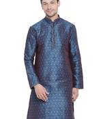 Blue Plain Silk Blend Men-Kurtas