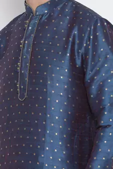 Blue Plain Silk Blend Men-Kurtas