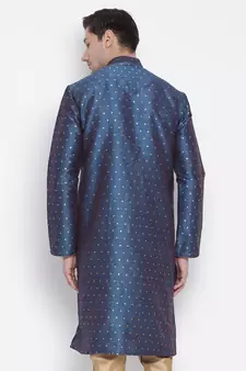 Blue Plain Silk Blend Men-Kurtas