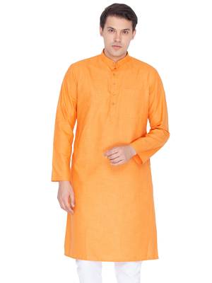 Orange Plain Linen Men-Kurtas 1
