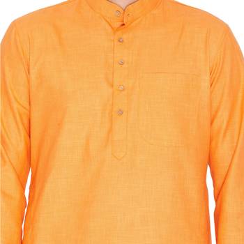 Orange Plain Linen Men-Kurtas 4