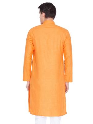 Orange Plain Linen Men-Kurtas 5