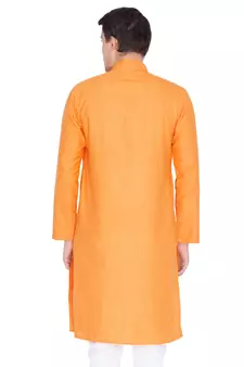 Orange Plain Linen Men-Kurtas
