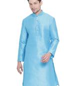 Blue Plain Silk Blend Men-Kurtas