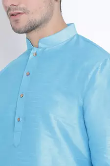 Blue Plain Silk Blend Men-Kurtas