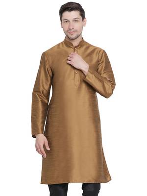 Brown Plain Silk Blend Men-Kurtas 1