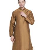 Brown Plain Silk Blend Men-Kurtas