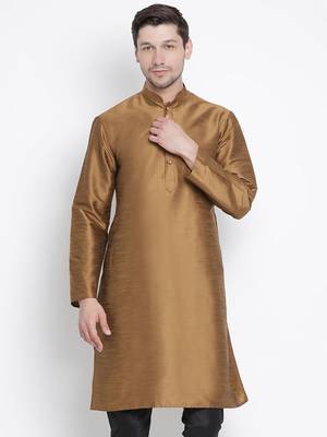 Brown Plain Silk Blend Men-Kurtas 2