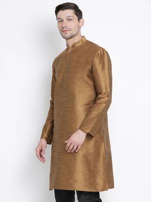 Brown Plain Silk Blend Men-Kurtas 3
