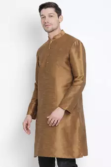 Brown Plain Silk Blend Men-Kurtas