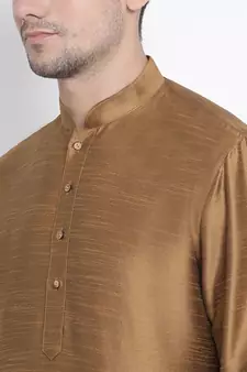 Brown Plain Silk Blend Men-Kurtas
