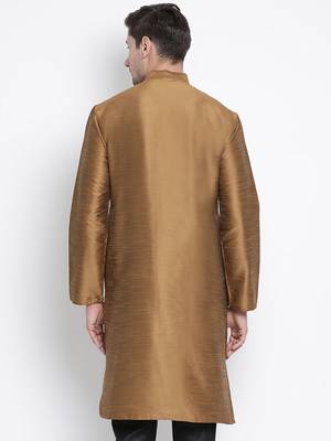 Brown Plain Silk Blend Men-Kurtas 5
