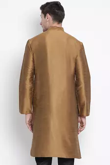 Brown Plain Silk Blend Men-Kurtas