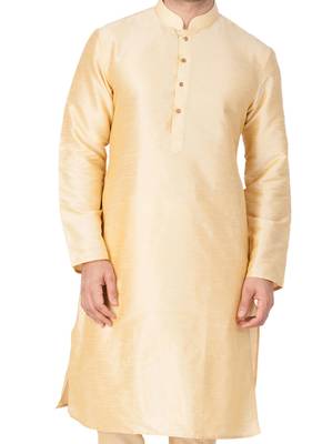 Gold Plain Silk Blend Men-Kurtas 2