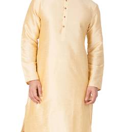 Gold Plain Silk Blend Men-Kurtas