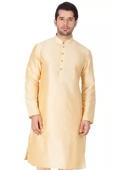 Gold Plain Silk Blend Men-Kurtas