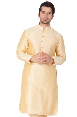 Gold Plain Silk Blend Men-Kurtas 1